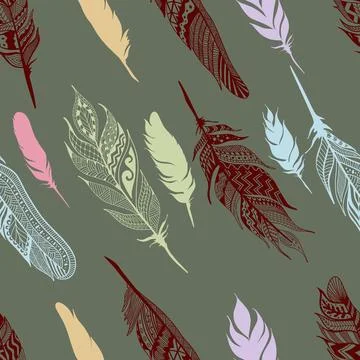 Seamless pattern bird feathers vector Stock Illustration