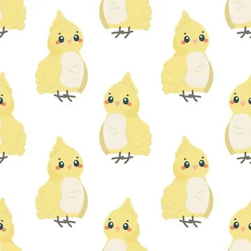 Seamless pattern with bird parrot yellow , on white background, children's .. Illustrazione stock