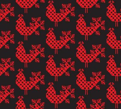Seamless pattern bird of peacock Ornament of Russian folk embroidery, red con Stock Illustration