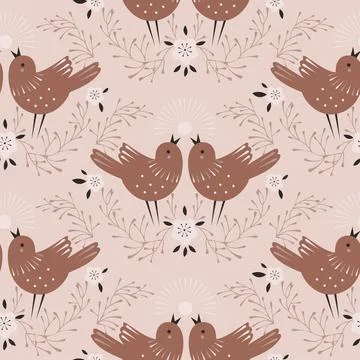 Seamless pattern with birds and flowers Stock Illustration