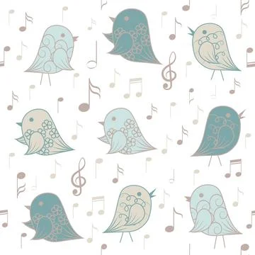 Seamless pattern with birds and musical elements イラスト素材
