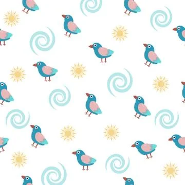 Seamless pattern with birds and the sun for the holiday Valentine and wedding イラスト素材