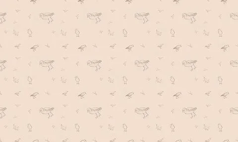 Seamless pattern of birds and trees on beige background Stock Illustration