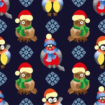 Seamless pattern with birds and  in winter Stock Illustration