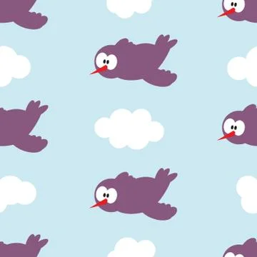 Seamless pattern with birds in clouds Illustrazione stock