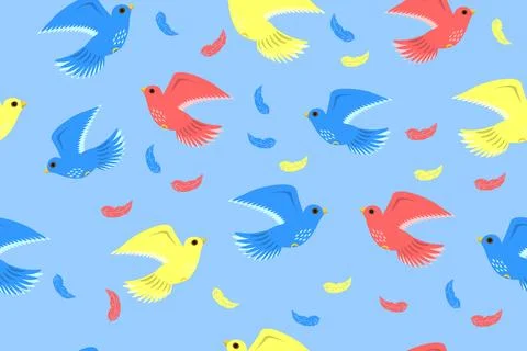 Seamless pattern birds of different colors Ilustração Stock