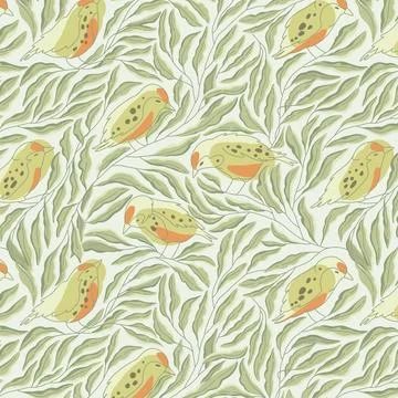 Seamless pattern with birds on elegant branches Stock Illustration