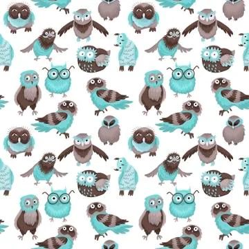Seamless pattern, birds of an owl, different characters. Vector illustration Stock Illustration