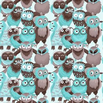 Seamless pattern, birds of an owl, different characters. Vector illustration Stock Illustration