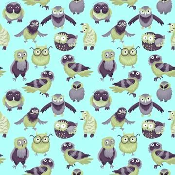 Seamless pattern, birds of an owl, different characters. Vector illustration Stock Illustration