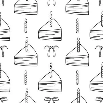 Seamless pattern birthday cake with ribbon and candles 2 Stock Illustration