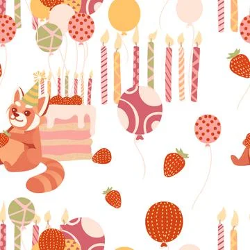 Seamless pattern of birthday cake striped candles and air balloons birthday Stock Illustration