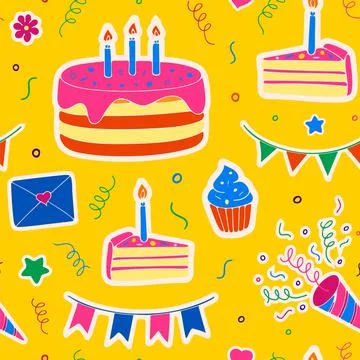 Seamless pattern for birthday with cakes. Stock-Illustration