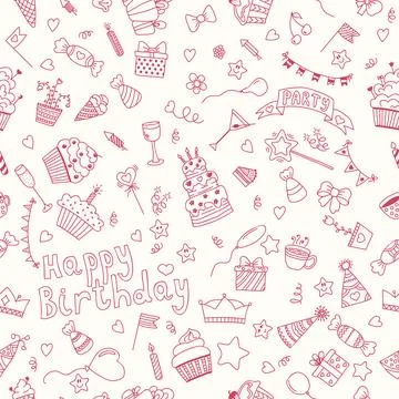 Seamless pattern with Birthday elements. Birthday party background. Hand draw Stock Illustration