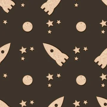 Seamless pattern with Biscuit cookie cracker. Rocket, moon and star cracker-s Stock Illustration
