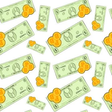 Seamless Pattern Bitcoins Money On White Background Crypto Currency Mining Stock Illustration
