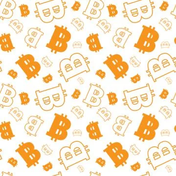 Seamless Pattern With Bitcoins Signs On White Background Crypto Currency Mining Stock Illustration