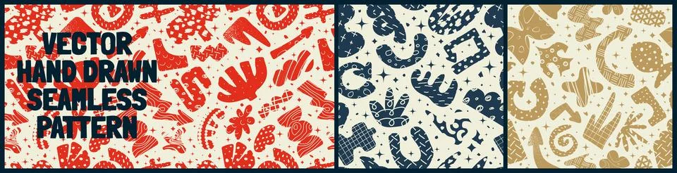 Seamless pattern with bizarre abstract geometric unusual shapes and forms w.. Stock Illustration