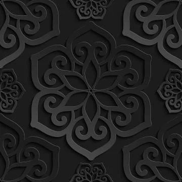 Seamless pattern black 3d paper mandala, lace element, 3D wallpapers 스톡 일러스트