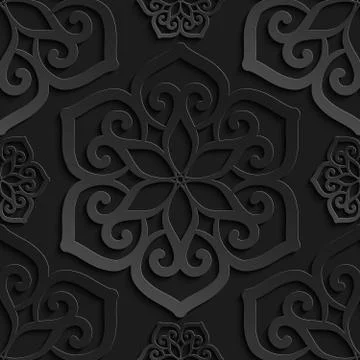 Seamless pattern black 3d paper mandala Stock Illustration