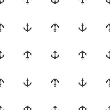 Seamless pattern with black anchor on a white background. Cartoon style. Vector. Stock Illustration