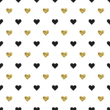 Seamless pattern with black and gold heart shapes. Valentines day. Vector Illustrazione stock
