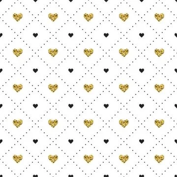 Seamless pattern with black and gold heart shapes. Valentines day. Stock Illustration