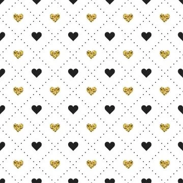 Seamless pattern with black and gold heart shapes. Valentines day. Stock Illustration