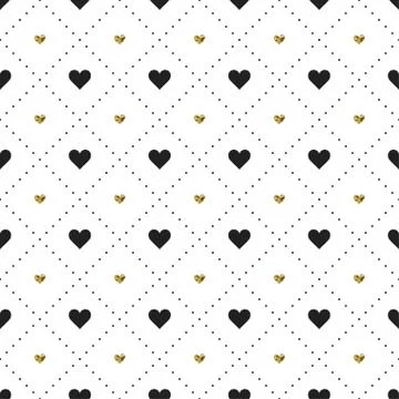 Seamless pattern with black and gold heart shapes. Valentines day. Stock Illustration