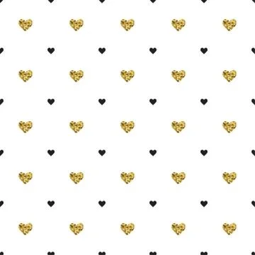 Seamless pattern with black and gold heart shapes. Valentines day. Stock Illustration