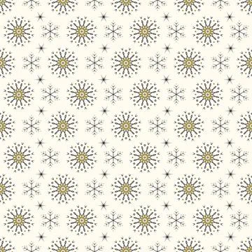 Seamless pattern with black and gold snowflakes Stock Illustration