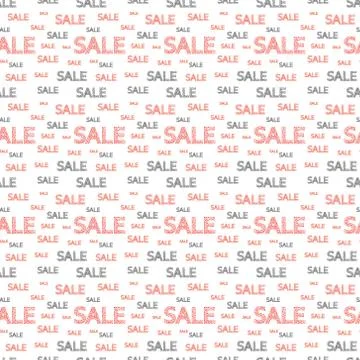 Seamless pattern of black and red discount words, on white background. Vector Illustrazione stock