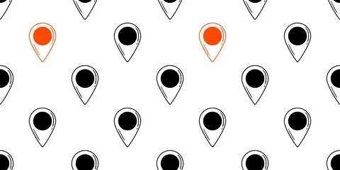 Seamless pattern of black and red location pins on white background. Hand-dra Stock Illustration
