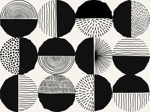 Seamless pattern black and whie Doodle Creative minimalist Abstract art sha.. Illustrazione stock