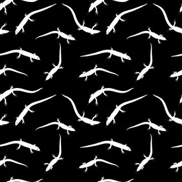 Seamless Pattern of Black and white silhouette  Lizard. Vector Stock Illustration