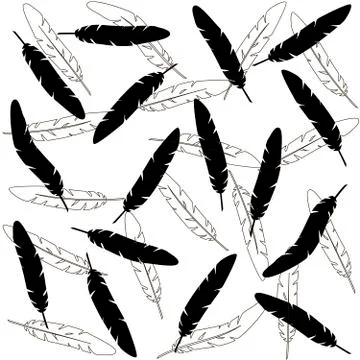 Seamless pattern black and white feathers Stock Illustration