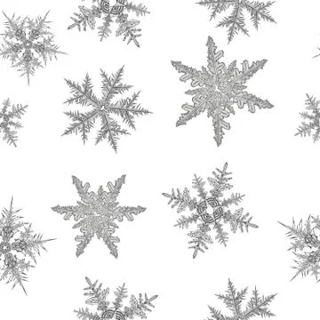 Seamless pattern black and white snowflakes on the flat white background Stock Illustration