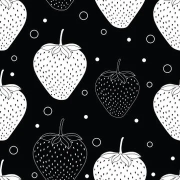 Seamless pattern of black and white strawberries. Vector illustration Illustrazione stock