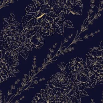 Seamless pattern of black and white style flowers for fabric design. Beautiful Stock Illustration