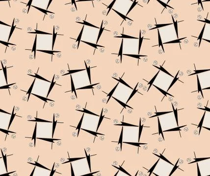 Seamless pattern with black and white shape on peach colored background. Stock Illustration
