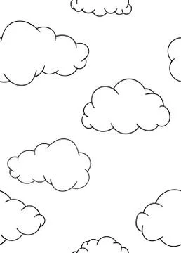 Seamless pattern, black and white cute hand drawn cloud doodle, coloring page Illustrazione stock