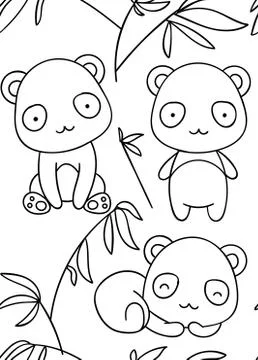 Seamless pattern, black and white cute hand drawn panda doodle, coloring page Stock Illustration