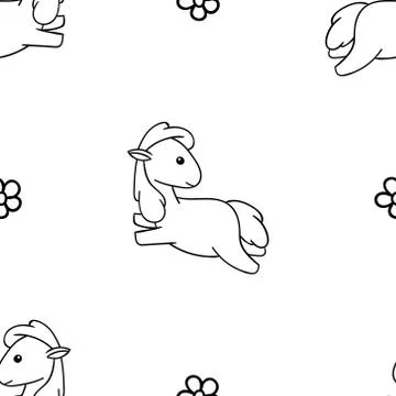 Seamless pattern, black and white cute hand drawn horse doodle, coloring page Stock Illustration
