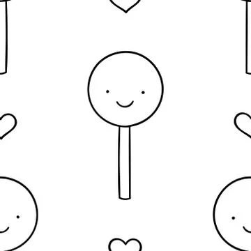 Seamless pattern, black and white cute hand drawn candy doodle, coloring pages Illustrazione stock