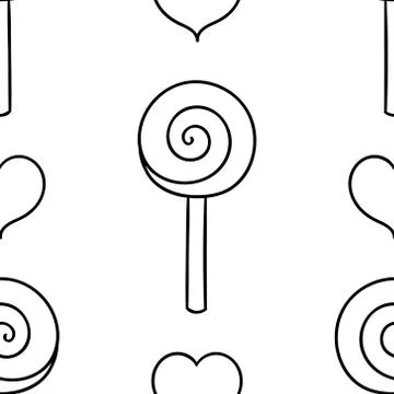 Seamless pattern, black and white cute hand drawn candy doodle, coloring pages Stock Illustration