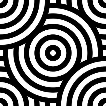 Seamless pattern, black and white intersecting repeating circles texture Stock Illustration