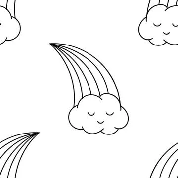 Seamless pattern, black and white cute hand drawn rainbow doodle, coloring pages Stock Illustration