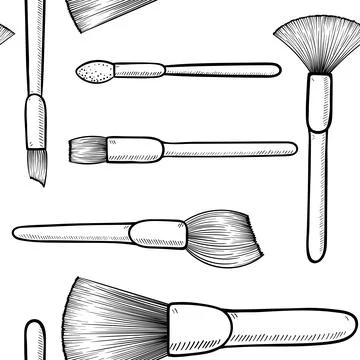 Seamless pattern. Black and white Make up brushes for cosmetics on the white  イラスト素材