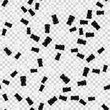 Seamless pattern of black and white gummy bears on a transparent background Stock Illustration