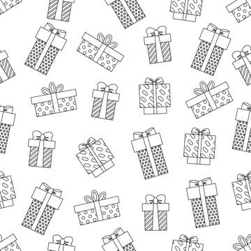 Seamless pattern black and white with contours of gifts Stock-Illustration